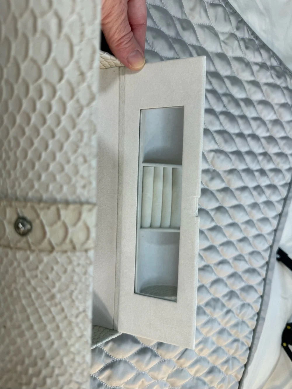 Cream Snakeskin textured Jewelry case with Silver Buckle